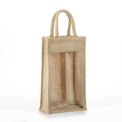 2 Bottle Jute Wine Bag Solid Front