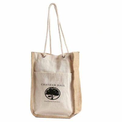 Cotton Gift Bag with Front Pocket, Jute Gusset and Rope Handles