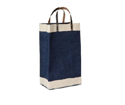 Laminated jute market tote with cotton accents and leather handles - Image 4