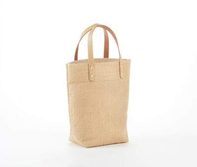 Mini jute gift tote bag with leather handles