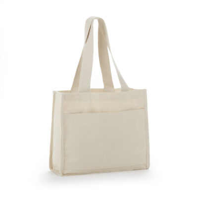 Canvas Tote With Large Front Pocket Color Web Handles - Image 3