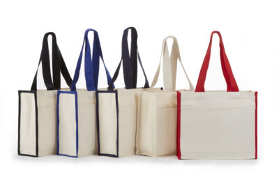 Canvas Tote With Large Front Pocket Color Web Handles