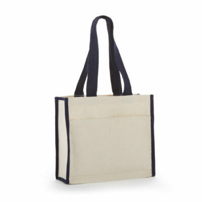 Canvas Tote With Large Front Pocket Color Web Handles - Image 4