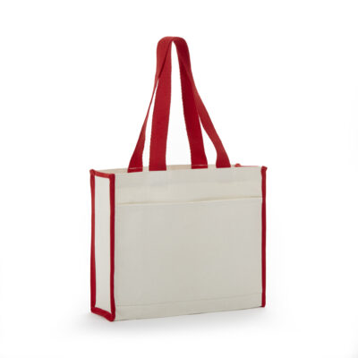 Canvas Tote With Large Front Pocket Color Web Handles - Image 2