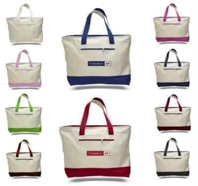 Canvas Zipper Tote Bag (with Color Handles)